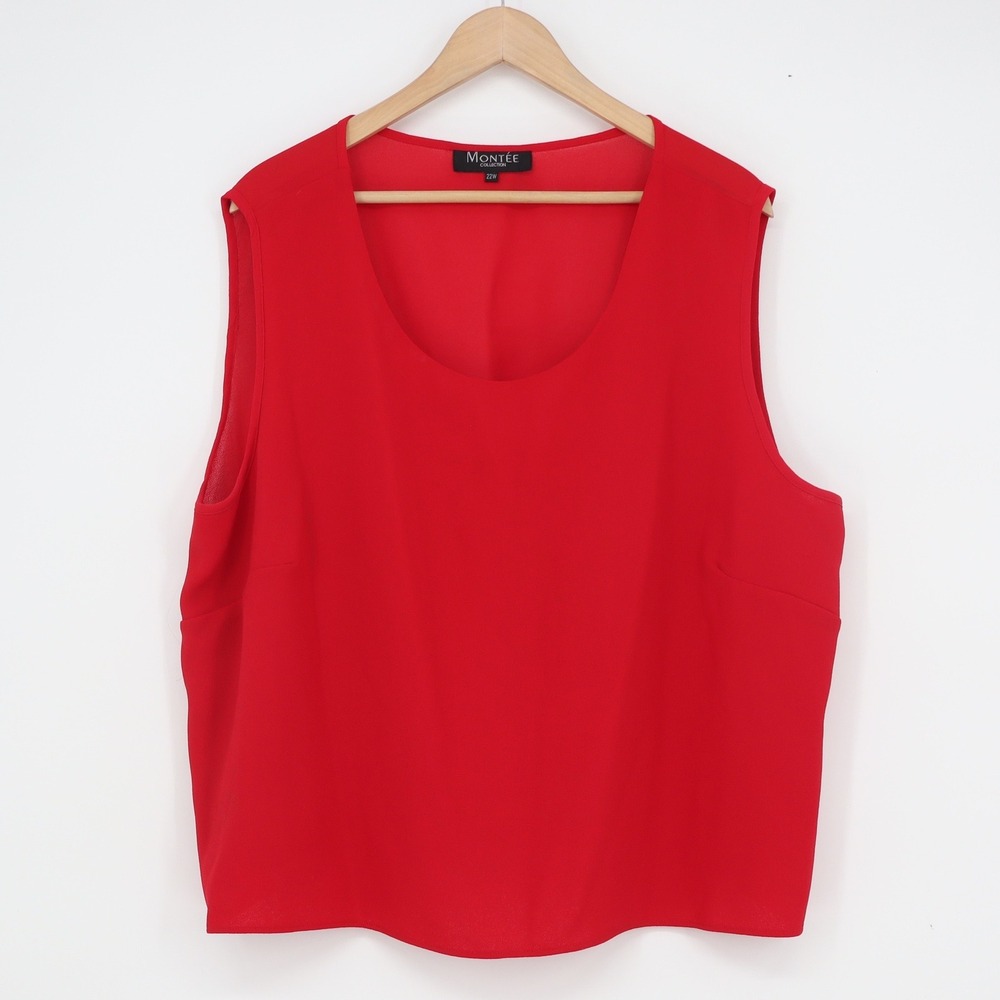 Montee Collection Red Sleeveless Scoop Neck Chiffon Blouse Plus Size 22W
